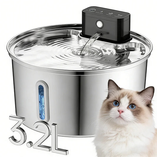 3.2L Stainless Steel Cat Fountain Wireless Automatic Induction Filtered Water Dispenser