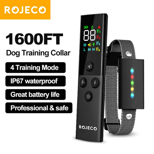 Dog Training Collar with Remote Control 1600FT IP67 Waterproof Electric Dog Collar For Pet Dog Bark Control Stop Collar